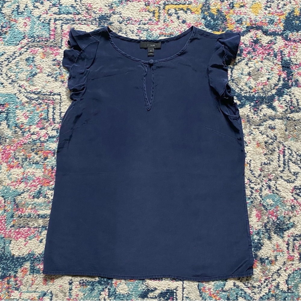 ✝️ J.Crew | Navy Blue Silk Top - Picture 2 of 7